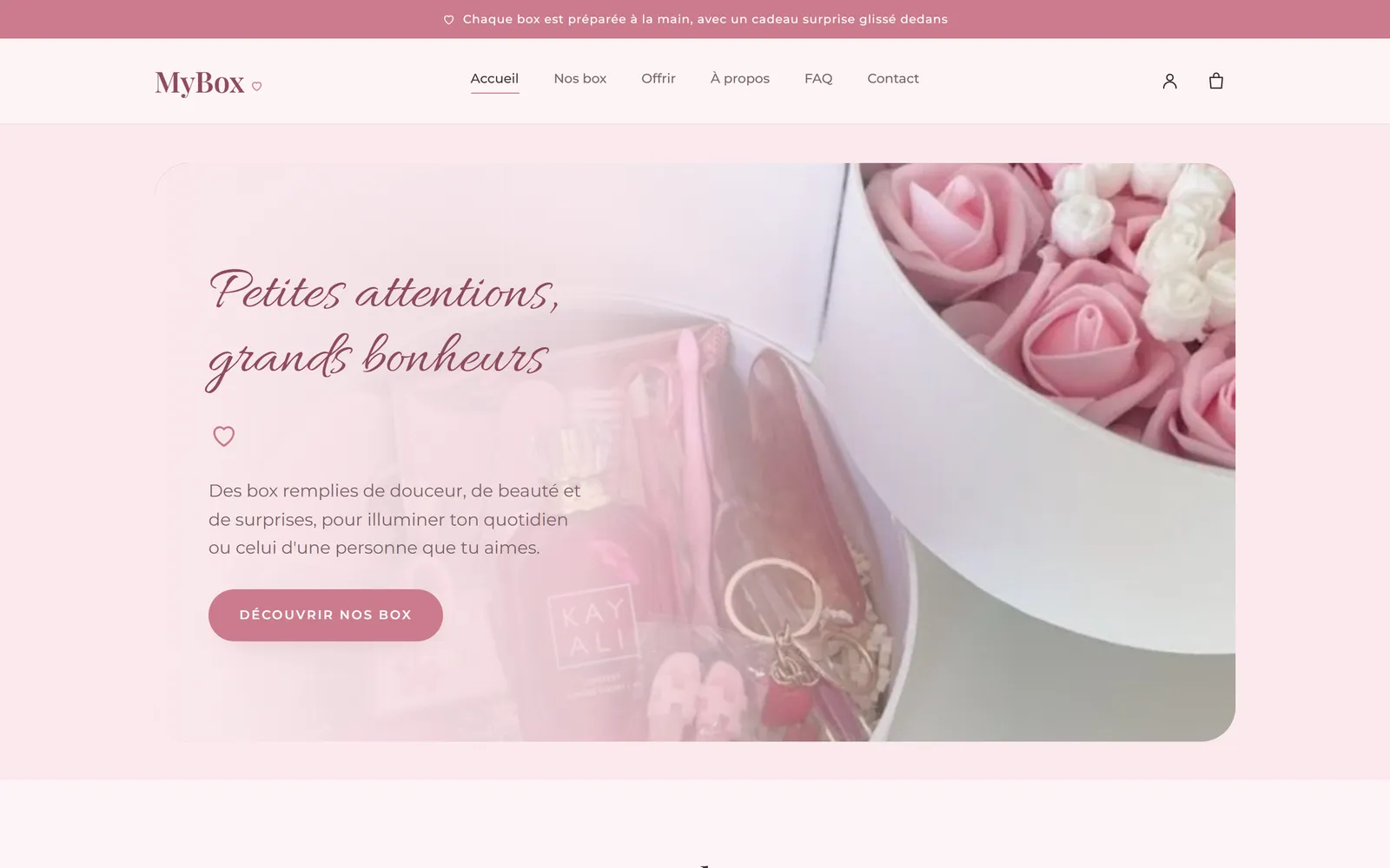 Page d'accueil de la boutique MyBox sur ordinateur