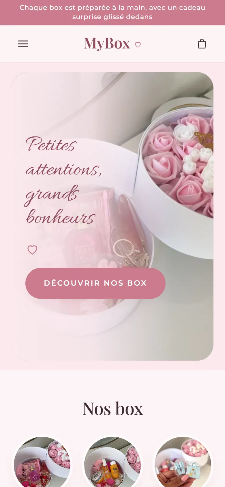 Page d'accueil de la boutique MyBox sur téléphone